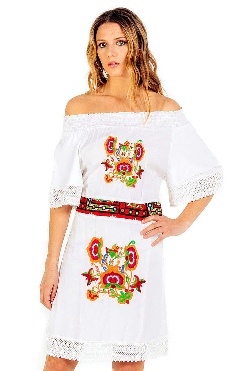 Savage Culture: Red Butterfly Off Shoulder Arabesque Midi Dress Napoles