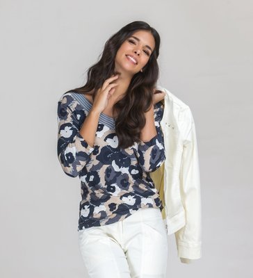 Paul Brial: Denim Daisies Colorblock Cotton Tunic