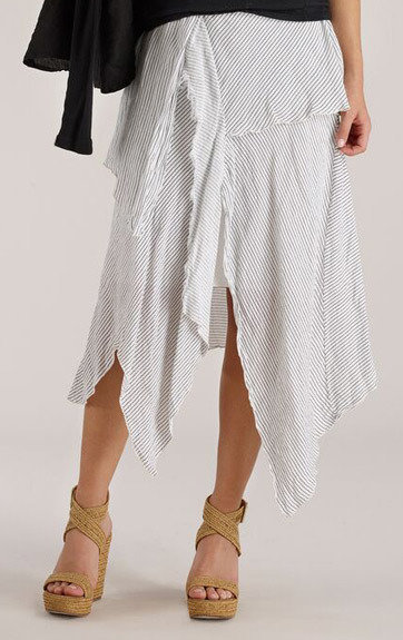 Luna Luz: Striped Linen Asymmetrical Draped Paneled Skirt SOLD OUT