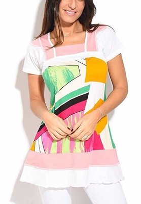 S'Quise Paris: Pink Popsicle Abstract Art Crinkle Tunic (Few Left!)