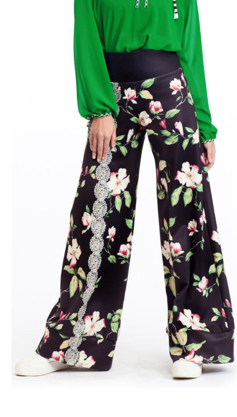 IPNG: Antique Jewels Ribboned Cherry Rose Wide Leg Flare Pant SOLD OUT