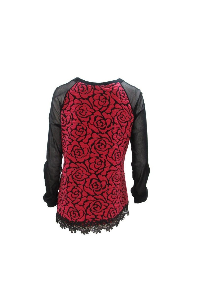 Maloka: Fuschia Rose Imprinted Asymmetrical Hem Sweater (2 Left!)