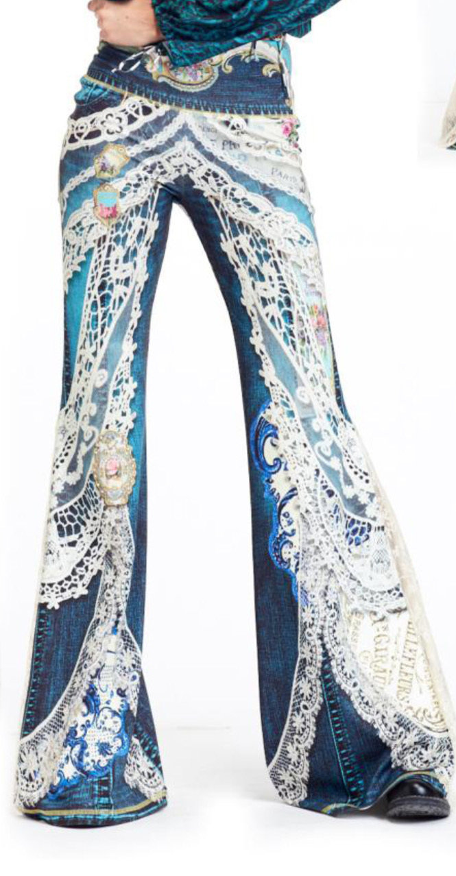 IPNG: Indigo Jewels Ribboned Lace Illusion Flare Pant