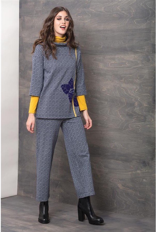 Maloka: Midnight Blue Jacquard Wide Leg Pant