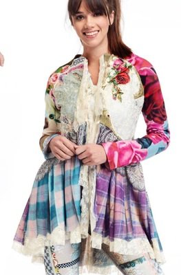 IPNG: Antique Jewels Pink Plaid Asymmetrical Flare Jacket