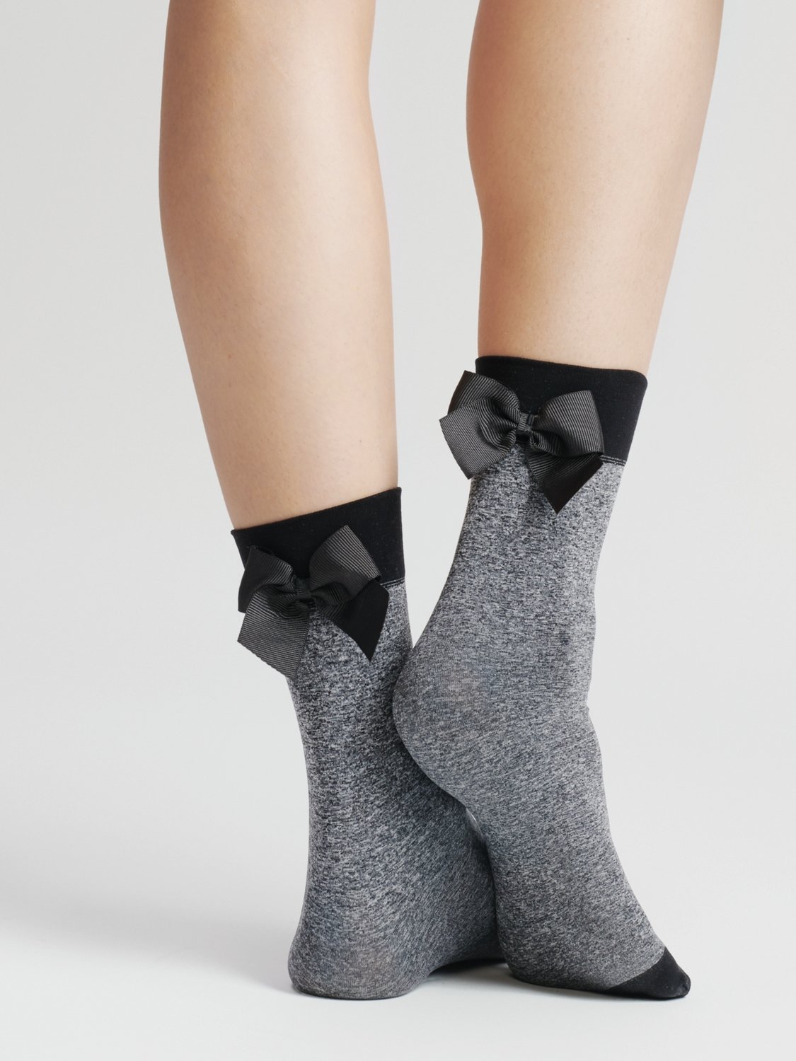 Fiore: Little Black Satin Bow 3D Melange Socks SOLD OUT