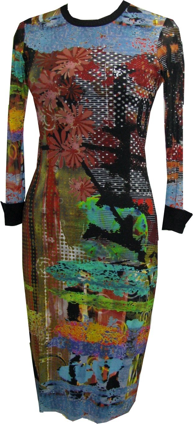 Petit Pois: After Dark Japanese Garden Abstract Art Midi Crew Neck Dress SOLD OUT