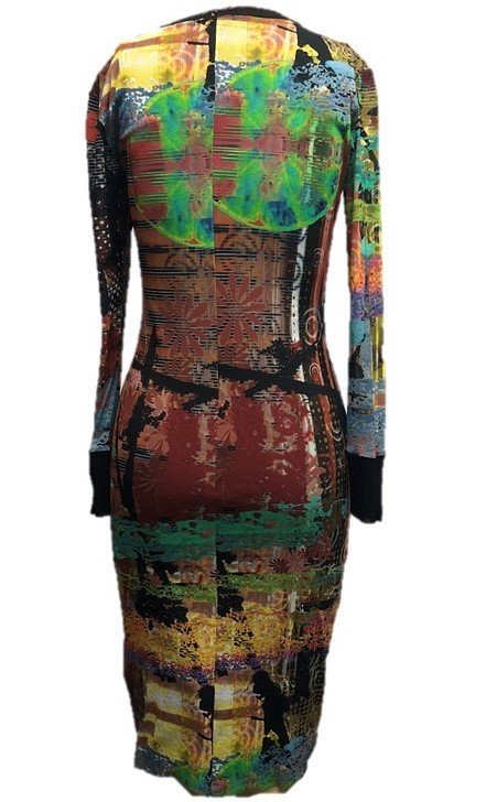 Petit Pois: After Dark Japanese Garden Abstract Art Midi Crew Neck Dress SOLD OUT
