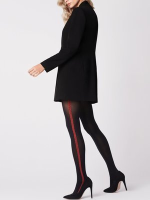 Fiore: Red Lipstick Side Striped Opaque Tights (2 Left!)