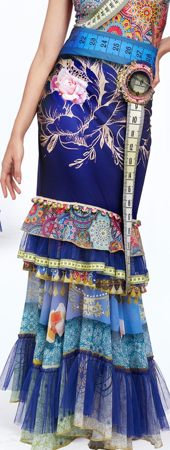 IPNG: Winter Rose Garden Ruffled Lokoometric Illusion Long Skirt