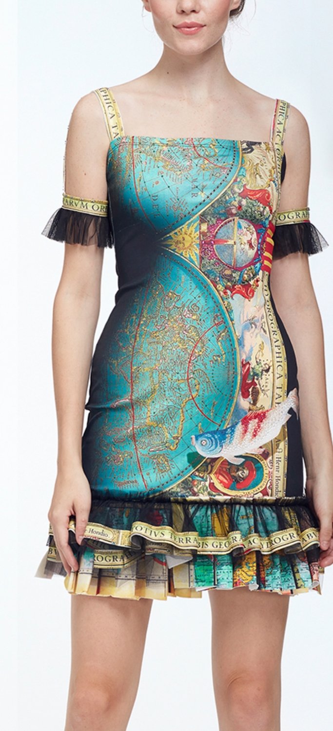 IPNG: The World At Your Paper Boat Trip Ruffled Map Dress