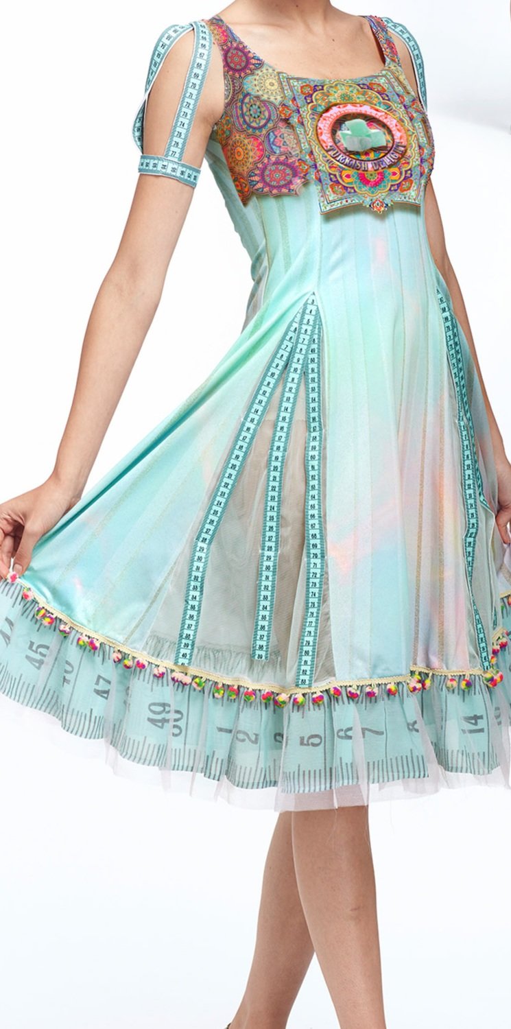 IPNG: Pastel Green Prismatic Rose Lokoometric Illusion Midi A-line Gown