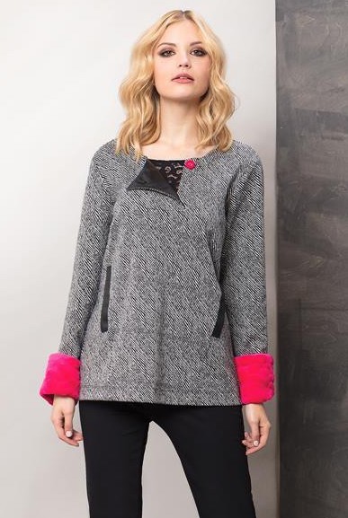 Maloka: Pink Candy Cotton Jacquard Faux Fur Cuffed Sweater/Jacket (3 Left!) MK_MALU_N2