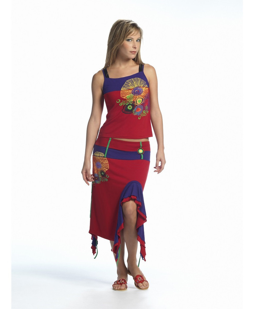 Coline USA: Red Sapphire Long Ruffled Skirt SOLD OUT