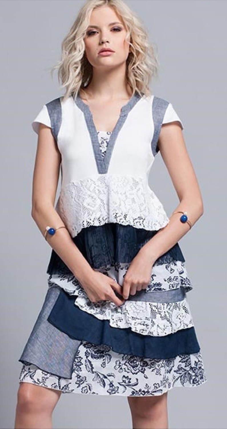 Maloka: Blue Rose Pieced Tunic with Luxe Linen & Diamond Denim