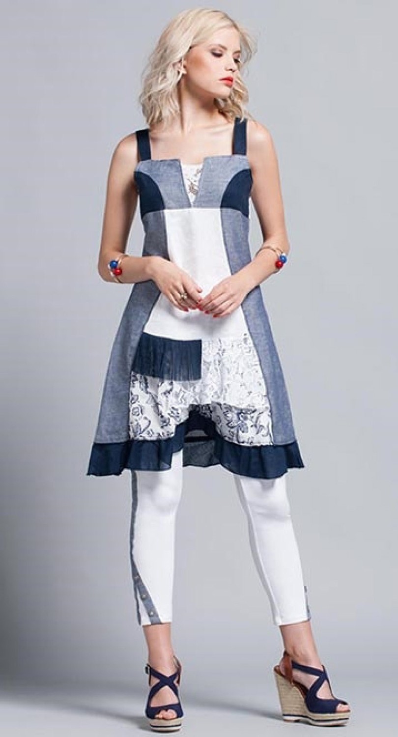 Maloka: Linen Denim Rosette Dress/Tunic