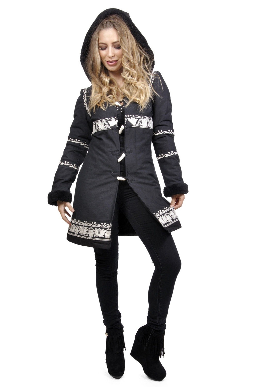Savage Culture: Rosette Embroidered Walking Coat Odile