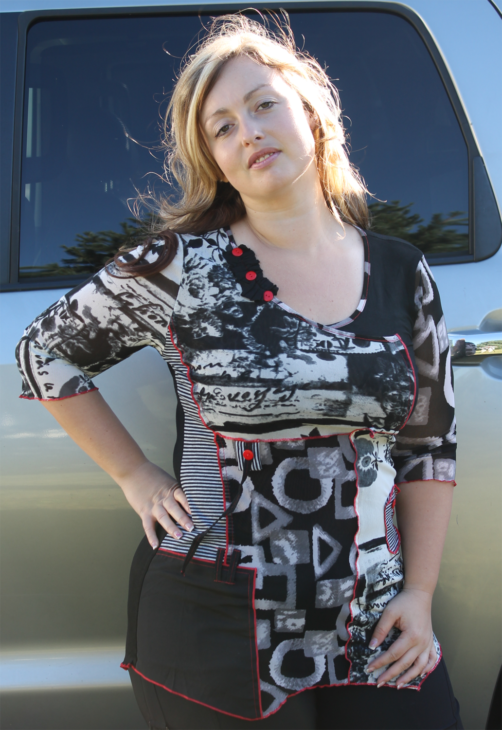 Dzhavael Couture Mismatched Printed Top (3 buttons) SOLD OUT
