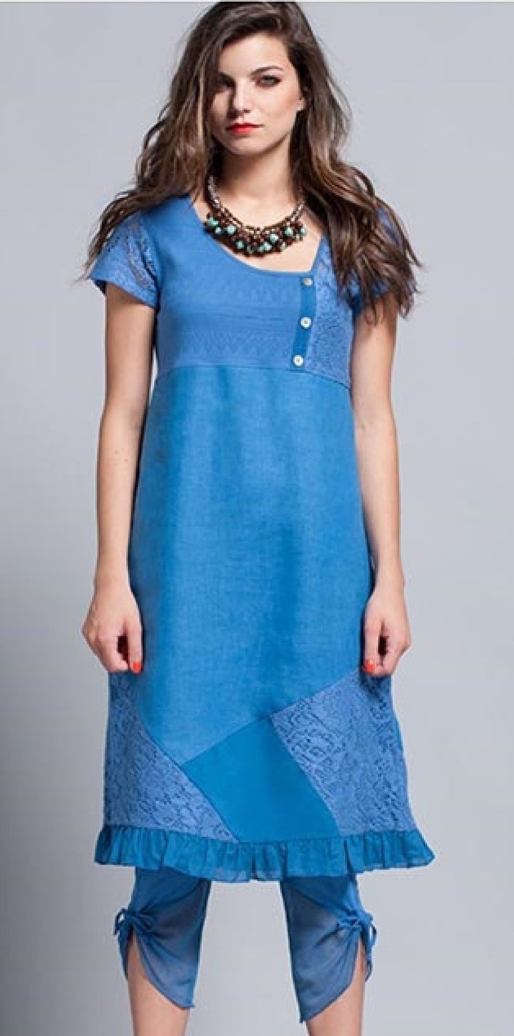Maloka: Rosette Ruffled Long Linen Tunic/Dress SOLD OUT