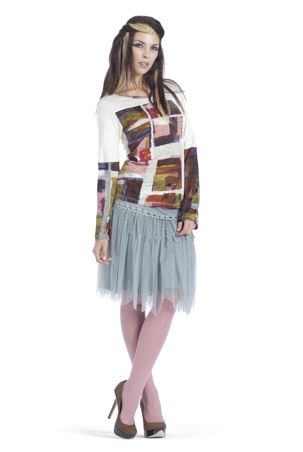 Les Fees Du Vent Beaded Lace Skirt (In Grey, Cafe, Creme, Black)