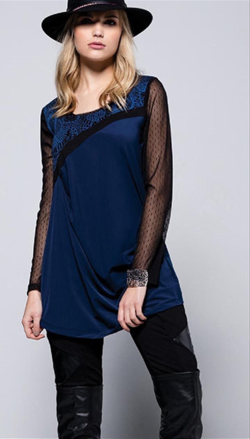 Maloka: Blue Nylon Sheer Sleeve Tunic SOLD OUT