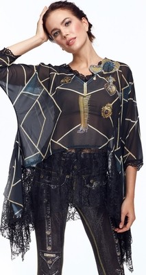 IPNG: Love Me Black Bejeweled Illusion Asymmetrical Tunic