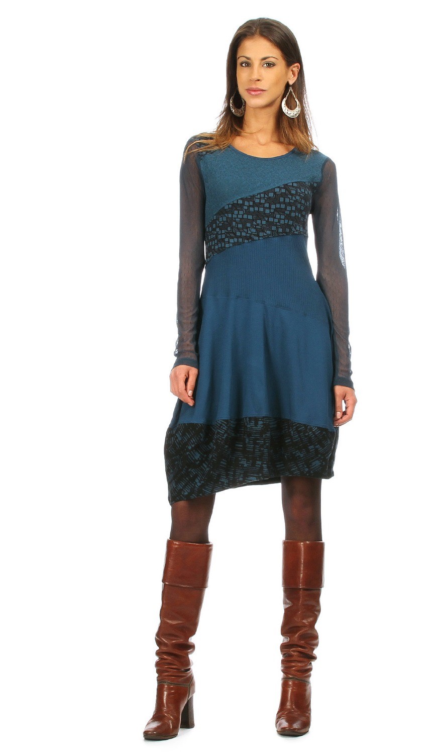 Maloka: Indigo Gloss &amp; Jacquard Asymmetrical Dress SOLD OUT