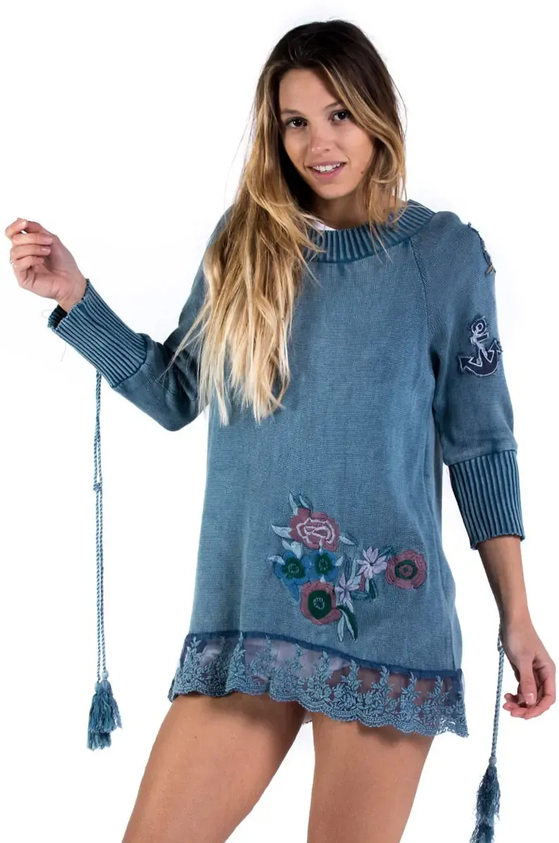 Savage Culture: Denim Roses Of Capri Cotton Tunic (1 Left!)