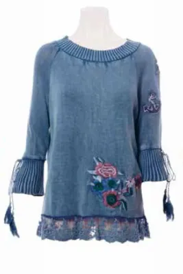 Savage Culture: Denim Roses Of Capri Cotton Tunic (1 Left!)