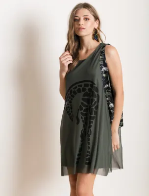 Maloka: Very Sexy Olive Martini Imprints Babydoll Dress/Tunic (1 Left!)