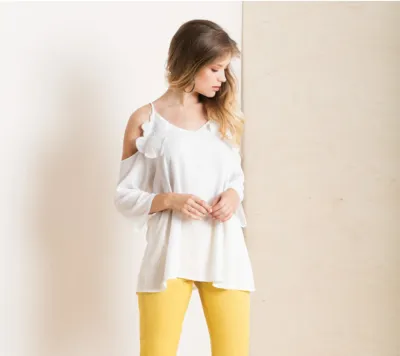 Maloka: Soft Petals Asymmetrical Cold Shoulder Tunic (More Colors, Few Left!)
