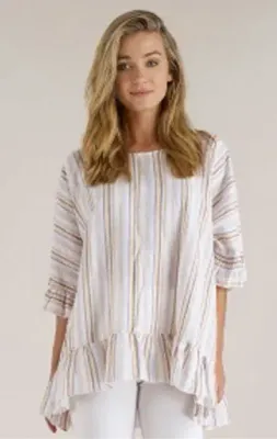 Luna Luz: Stripe High Low Ruffled Linen Tunic