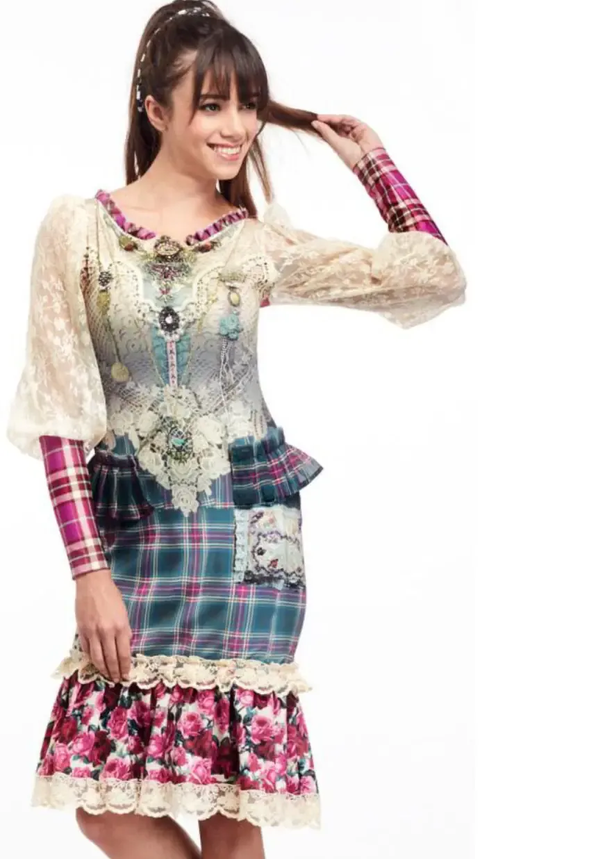 IPNG: Antique Jewels Ribboned Lace Illusion Midi Mermaid Dress
