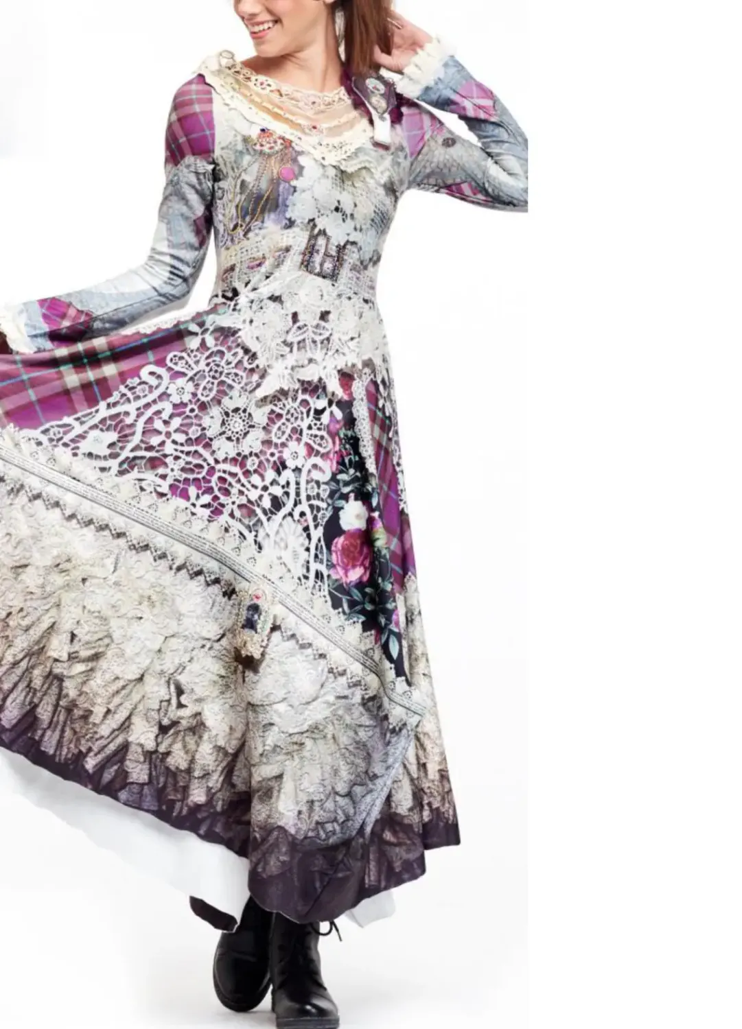 IPNG: Antique Jewels Ribboned Lace Illusion Draped Dress