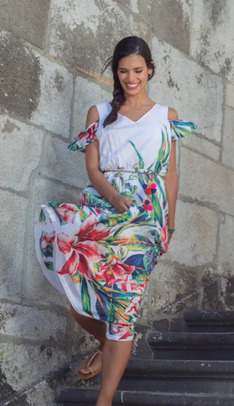 Paul Brial: Pink Puff Waist Cold Shoulder Maxi Dress