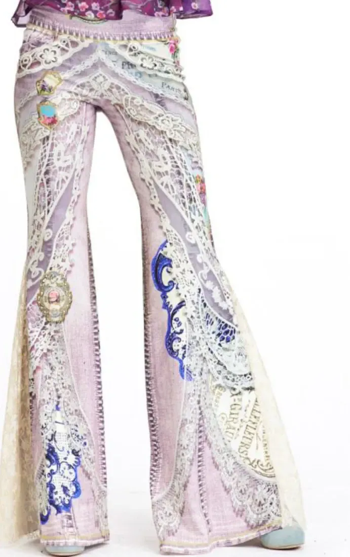 IPNG: Pink Jewels Ribboned Lace Illusion Flare Pant