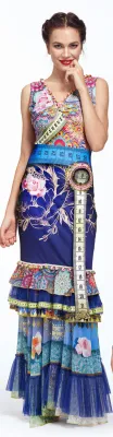 IPNG: Winter Rose Garden Ruffled Lokoometric Illusion Long Skirt