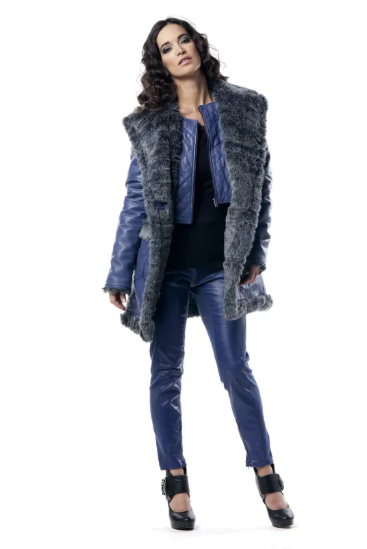 Les Fees Du Vent Couture: Crazy Sexy Genuine Leather Faux Fur Coat
