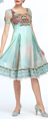 IPNG: Pastel Green Prismatic Rose Lokoometric Illusion Midi A-line Gown