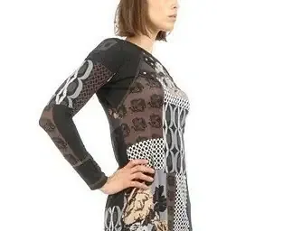 S'Quise Paris: Black Rose Asymmetrically Pieced Color Block Tunic