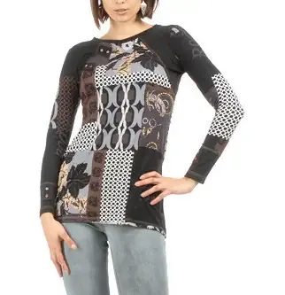 S'Quise Paris: Black Rose Asymmetrically Pieced Color Block Tunic