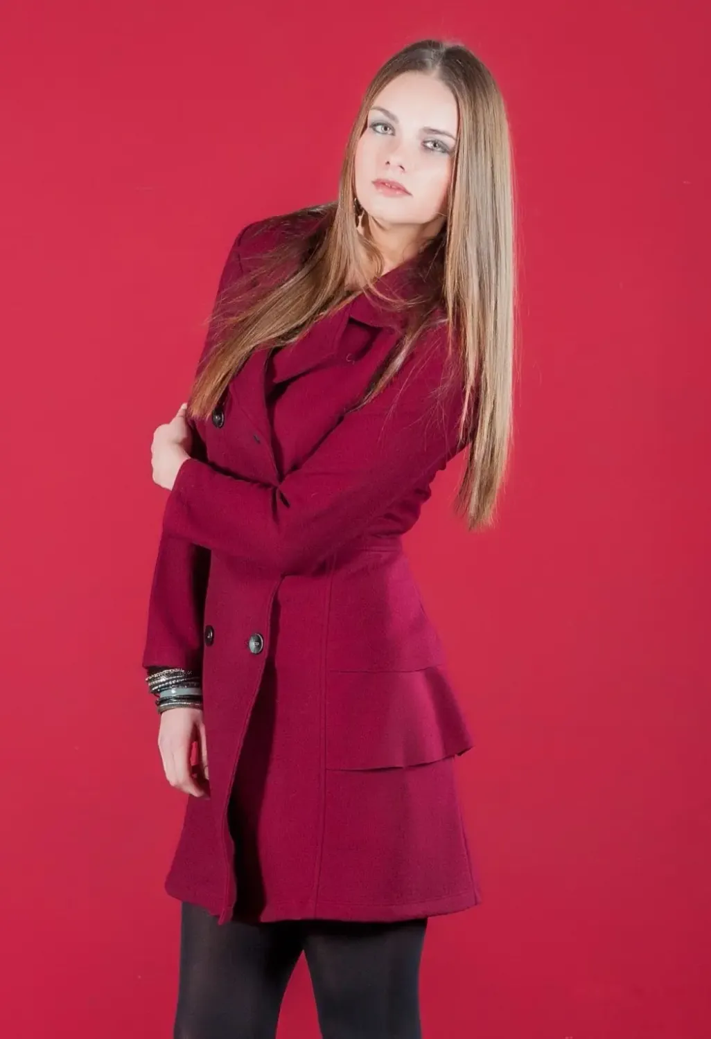 Maloka: Ruffles &amp; Wool Flared Pea Coat (Few Left in Black)