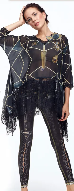 IPNG: Love Me Black Bejeweled Illusion Asymmetrical Tunic