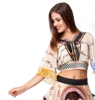 IPNG: Blooming Patchwork Inscripted Illusion Kimono Chiffon Crop Top (1 Left, Ship Immed!)