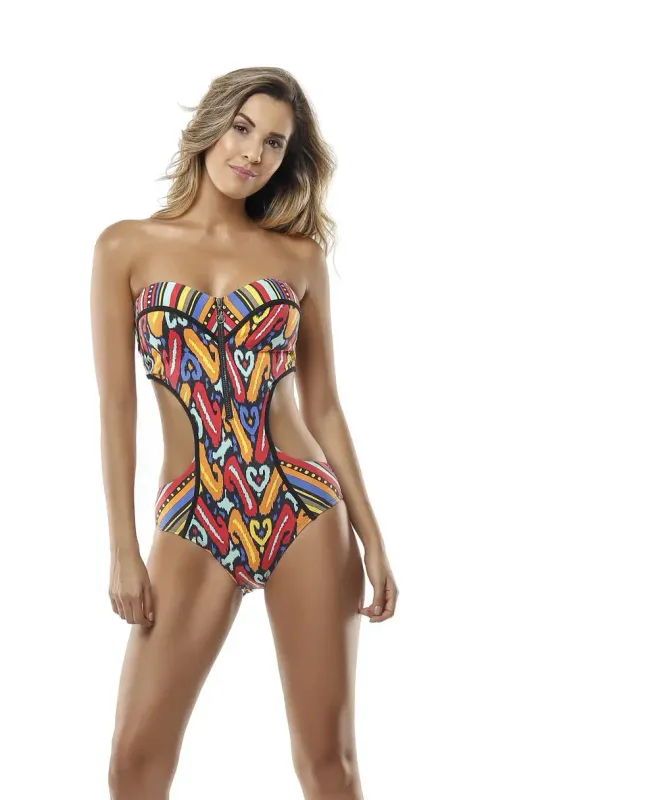 Paradizia Swimwear: Hearts Painted Bow Back Cutout Monokini