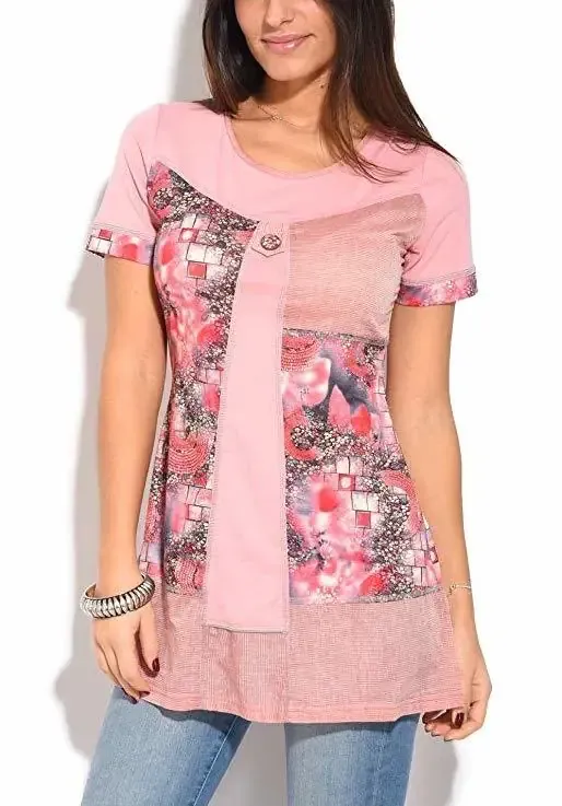 S'Quise Paris: Fuschia Pink Blooms Cotton Tunic
