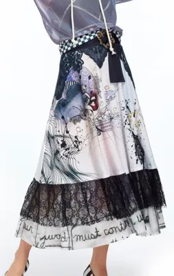 IPNG: Love Me Black High Waisted Bejeweled Illusion Maxi Skirt