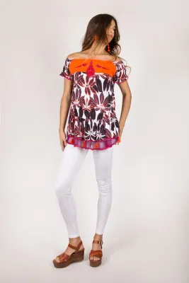 Shoklett Spain: Orange Hibiscus Off Shoulder Samantha Tunic