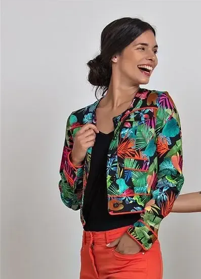Paul Brial: Jungle Of Pink Purple Blooms Short Jacket