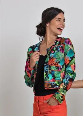 Paul Brial: Jungle Of Pink Purple Blooms Short Jacket